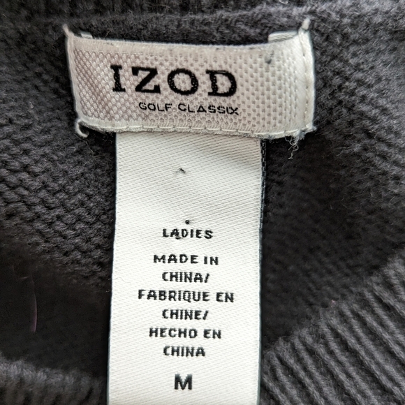 Vintage Izod Unisex Preppy Black Cotton Argyle V-Neck Neutral Sweater Size M - Picture 5 of 6